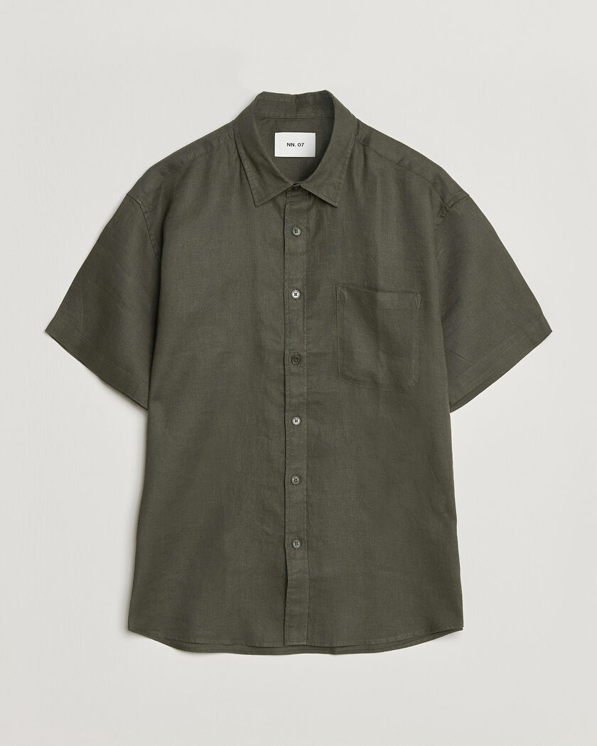 NN07 Deon Linen Short Sleeve Shirt Dark Army – Groen