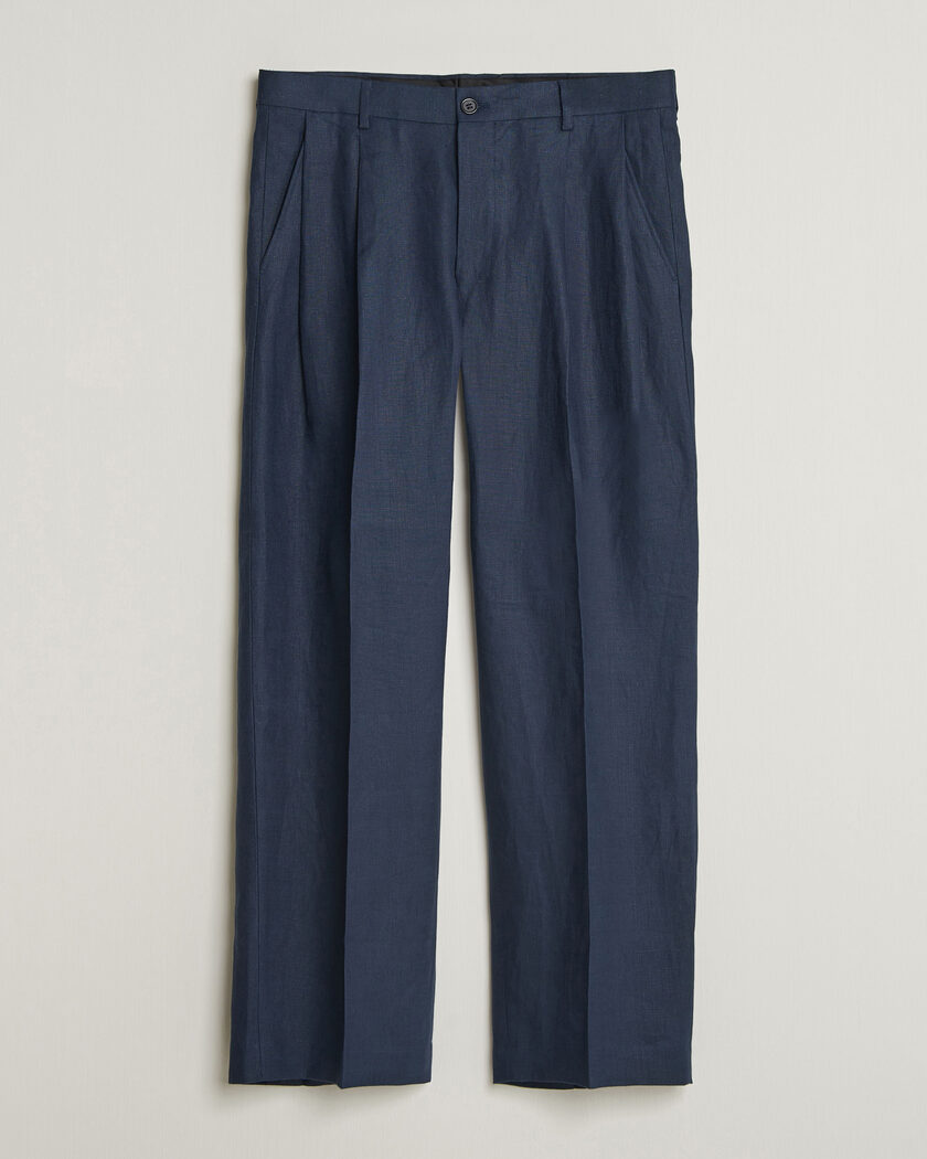 NN07 Justin Linen Double Pleated Trousers Navy Blue – Blauw