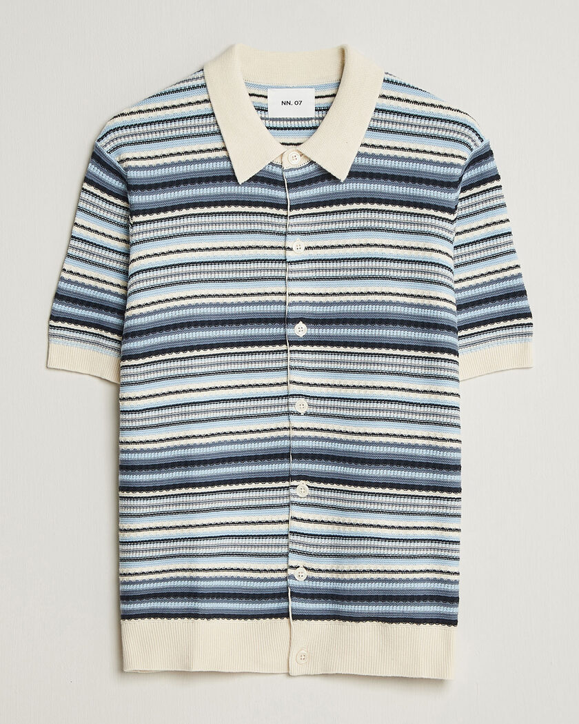 NN07 Nolan Striped Knitted Short Sleeve Shirt Navy Multi – Meerkleurig