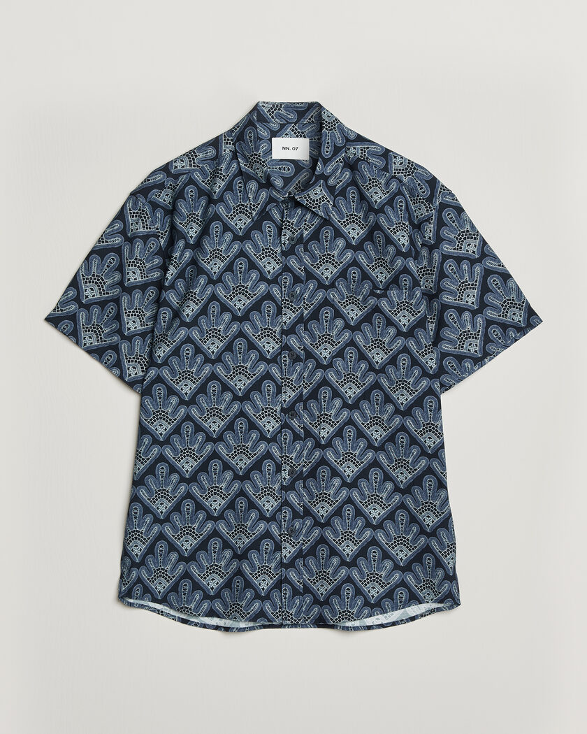 NN07 Deon Printed Short Sleeve Shirt Navy Blue – Blauw