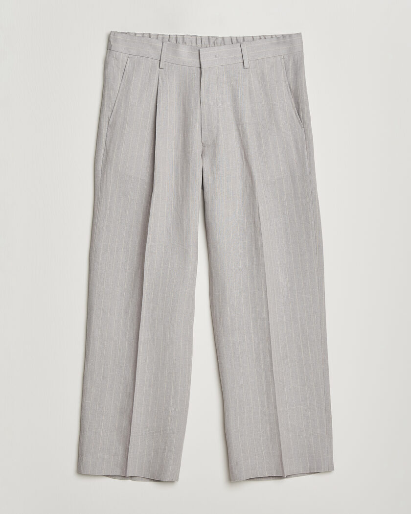 NN07 Kay Pinstriped Pleated Linen Trousers Grey – Grijs