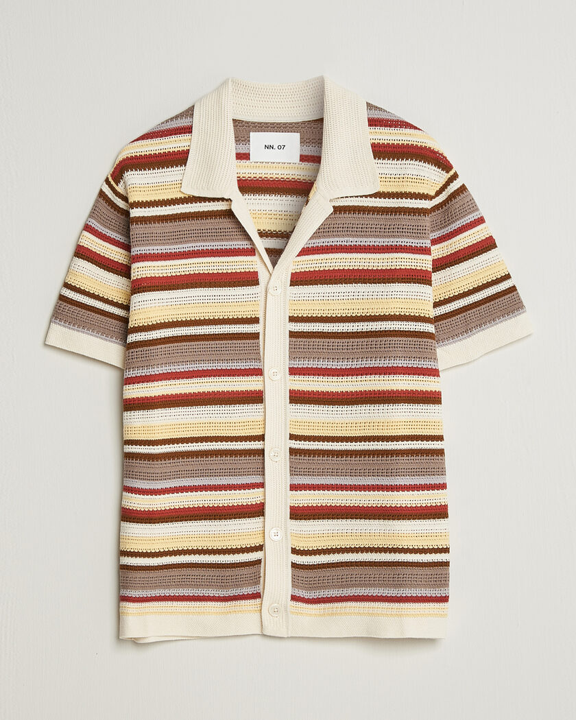NN07 Lars Striped Knitted Short Sleeve Shirt Ivory Multi – Meerkleurig