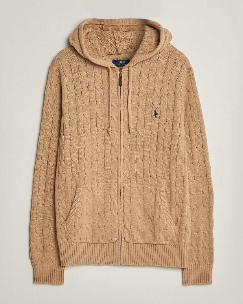Polo Ralph Lauren Knitted Full Zip Sweater Camel Melange - Maat: S - Kleur: Beige