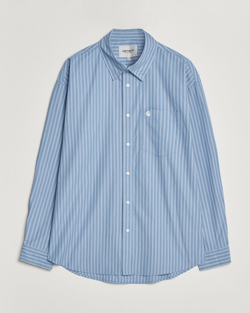 Carhartt WIP Keen Striped Cotton Poplin Shirt Curacao – Blauw