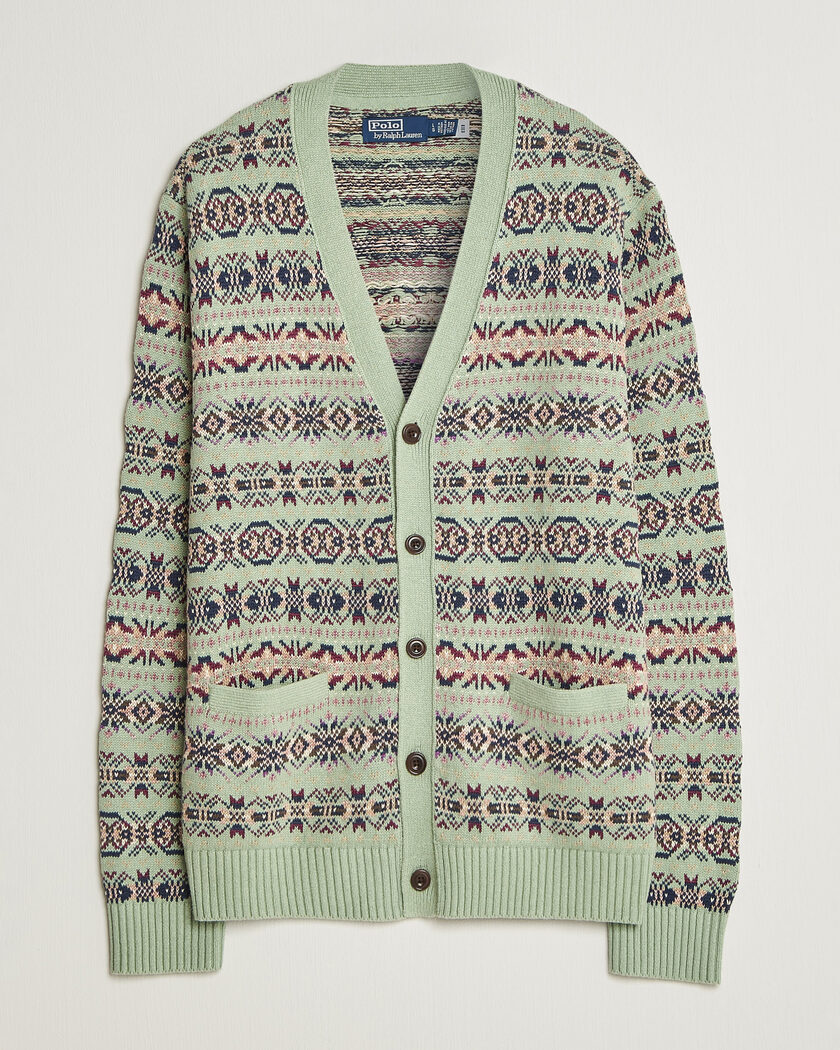 Polo Ralph Lauren Cotton/Linen Fairisle Cardigan Green Combo – Groen