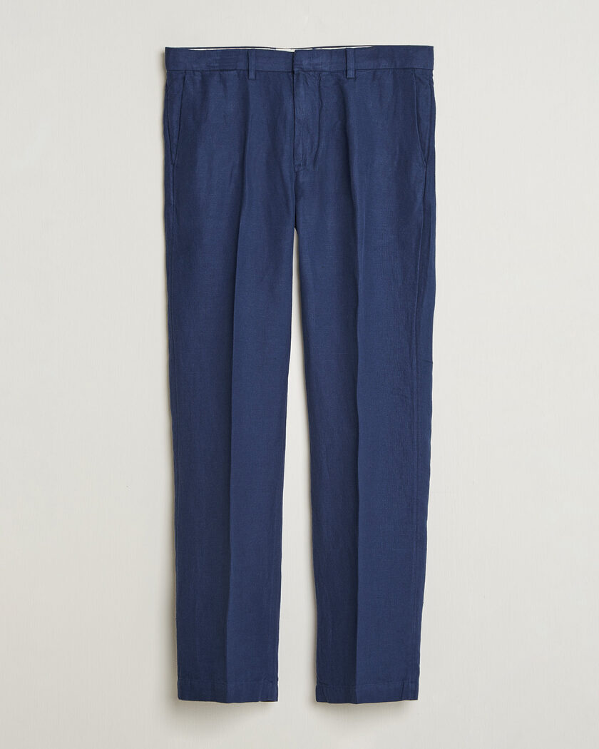 Polo Ralph Lauren Cotton/Linen Houndstooth Pants Newport Navy – Blauw