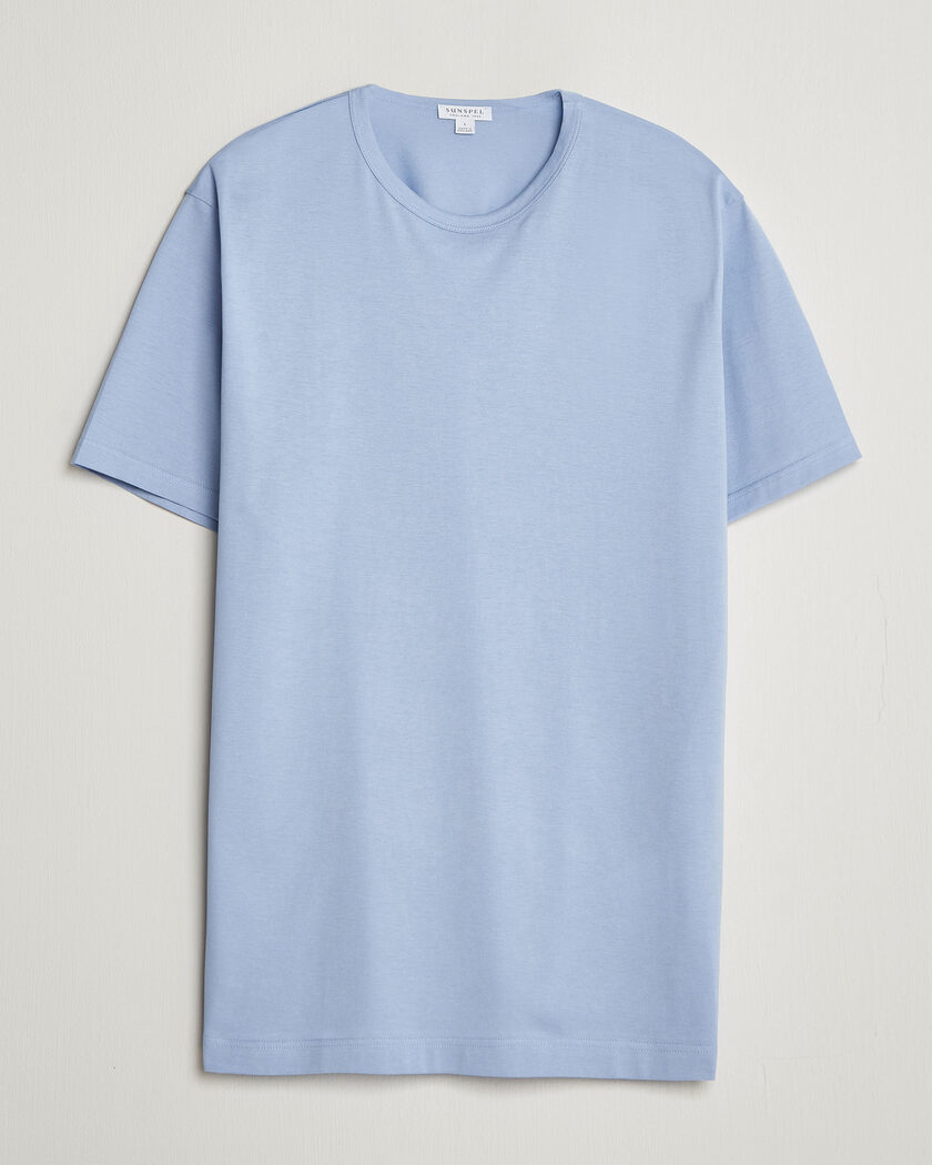 Sunspel Crew Neck Q82 Cotton T-Shirt Sky Blue – Blauw