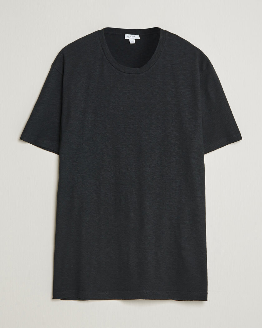 Sunspel Pima Cotton/Linen T-Shirt Black – Zwart
