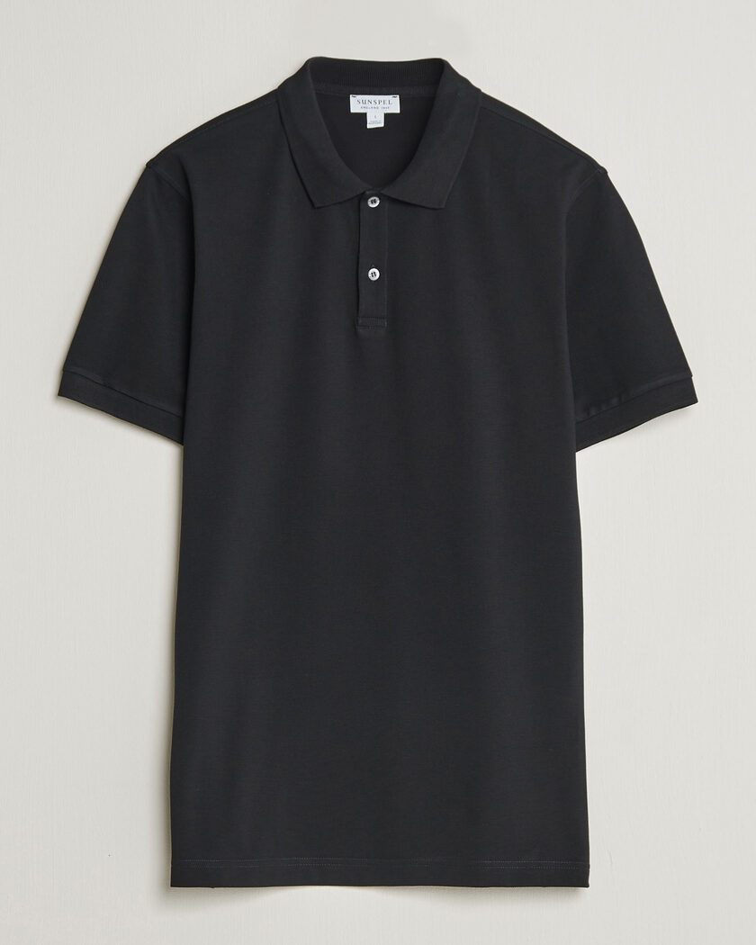 Sunspel Short Sleeve Pique Polo Black – Zwart