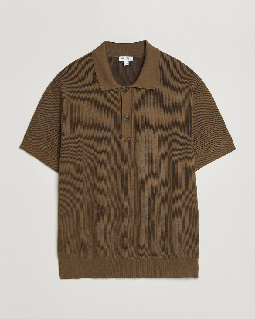 Sunspel Knitted Cotton Rib Polo Bronze – Bruin