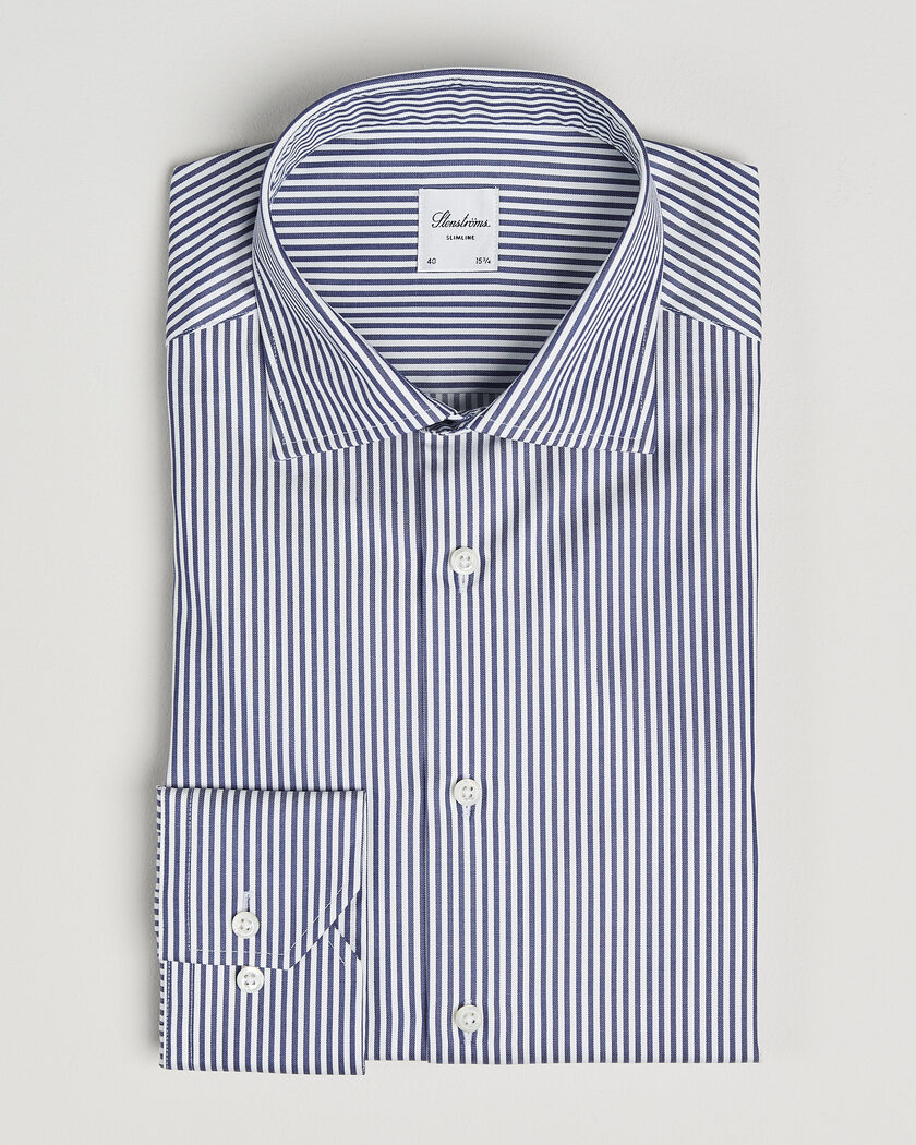 Stenströms Slimline Stripe Cut Away Shirt Navy – Blauw