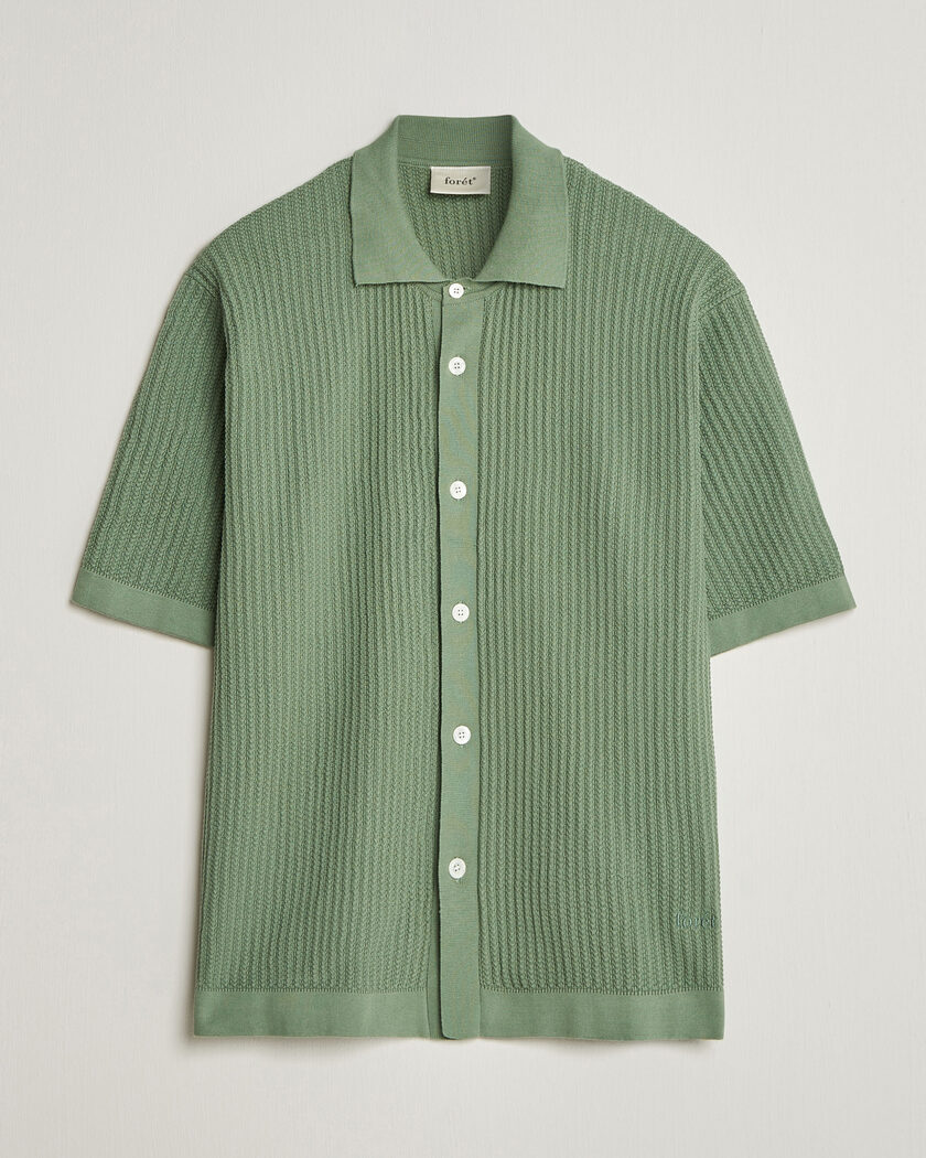 Forét Barrow Short Sleeve Knitted Cotton Shirt Green Oxide – Groen