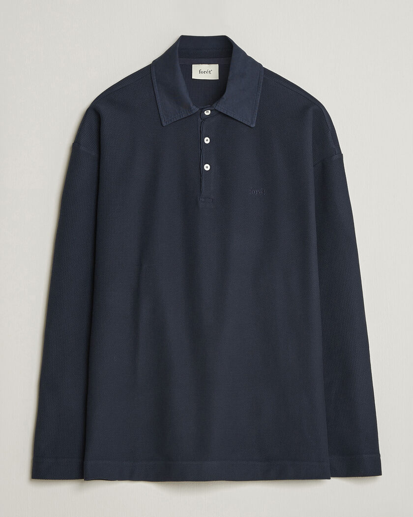 Forét Herb Textured Knit Polo Navy – Blauw