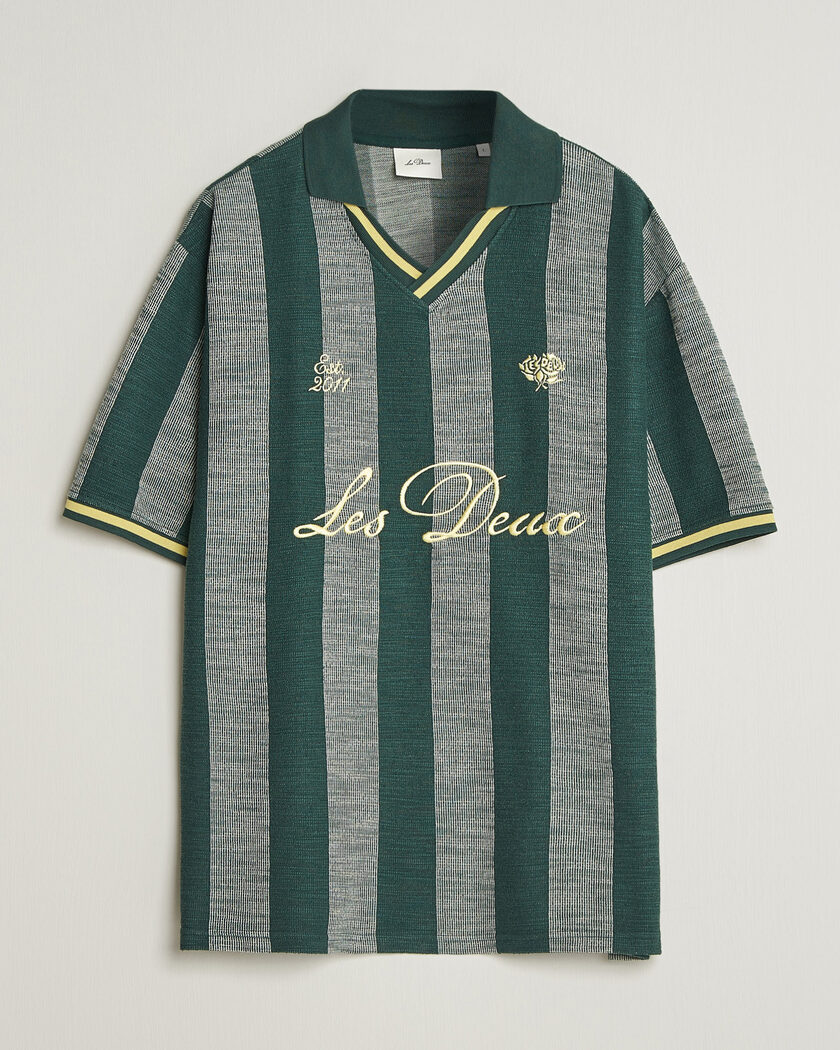 Les Deux Stripe Jacquard Football Jersey Pine Green – Groen