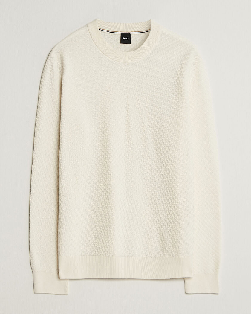 BOSS BLACK Lofranco Structured Knitted Sweater Open White – Wit