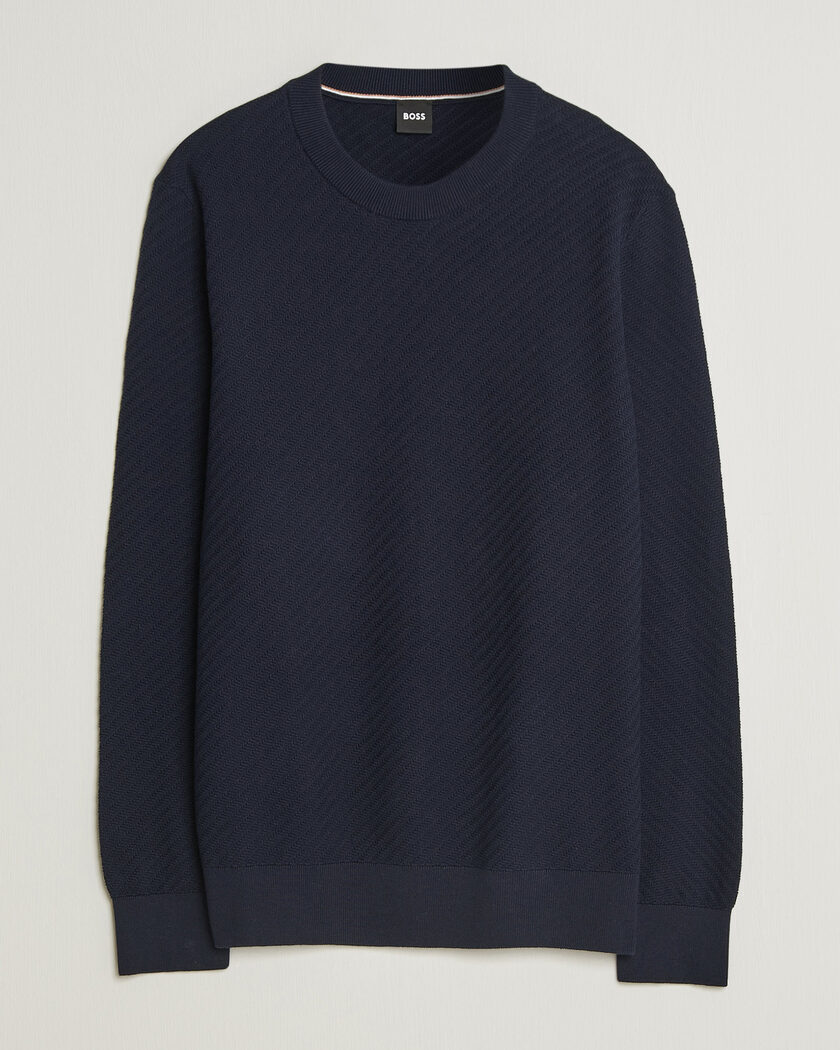 BOSS BLACK Lofranco Structured Knitted Sweater Dark Blue – Blauw