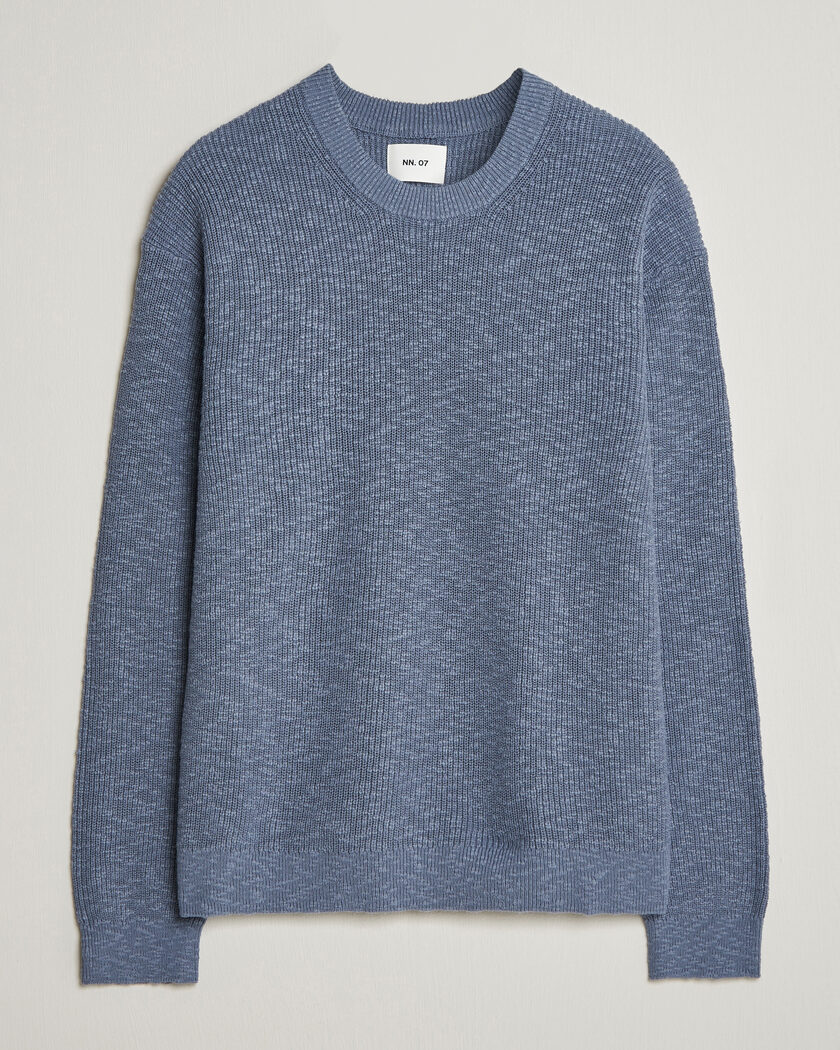 NN07 Russell Cotton Knitted Sweater Stone Blue – Blauw