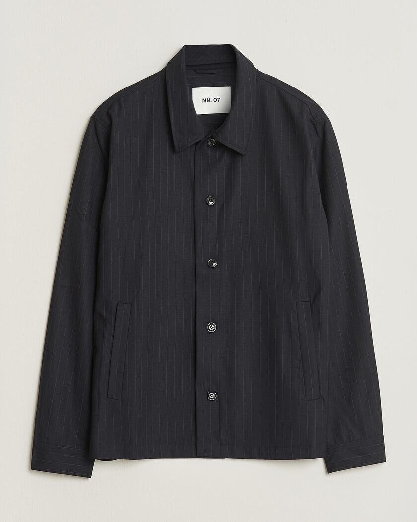 NN07 Zander Pinstriped Overshirt Navy Blue – Blauw