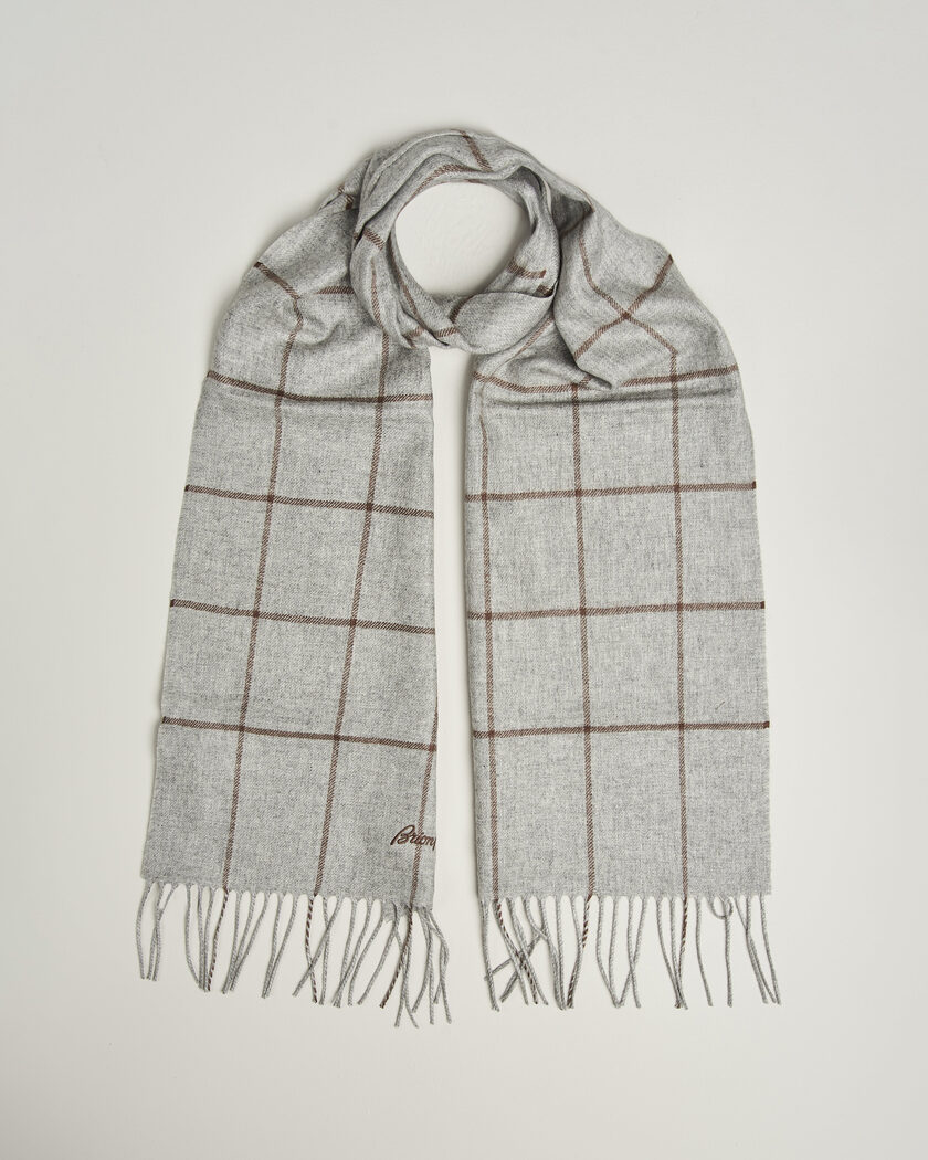 Brioni Cashmere Scarf Grey Check – Grijs