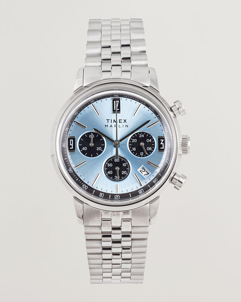 Timex Marlin Quartz Chronograph Steel 40mm Ice Blue Dial – Blauw