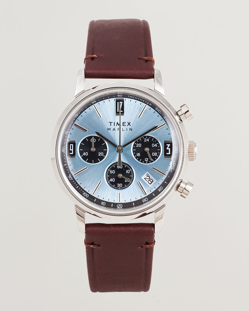 Timex Marlin Quartz Chronograph Leather 40mm Ice Blue Dial – Blauw