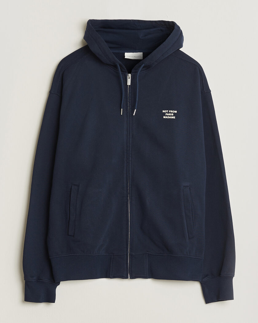 Drôle de Monsieur Slogan Full Zip Hoodie Navy – Blauw