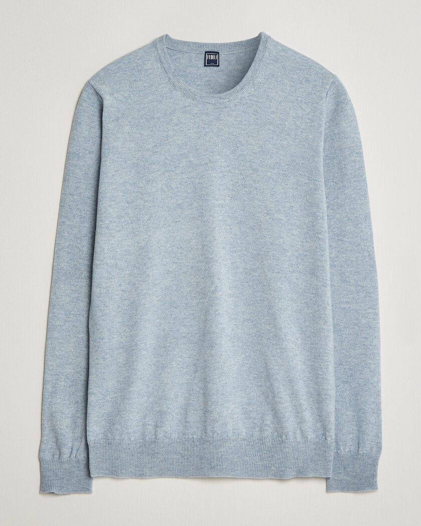 Fedeli Pure Cashmere Crew Neck Light Blue – Blauw