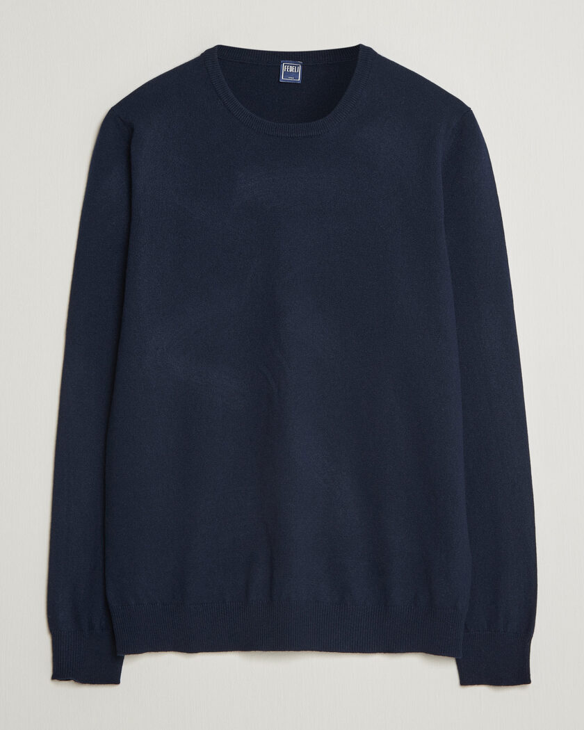 Fedeli Pure Cashmere Crew Neck Navy Blue – Blauw