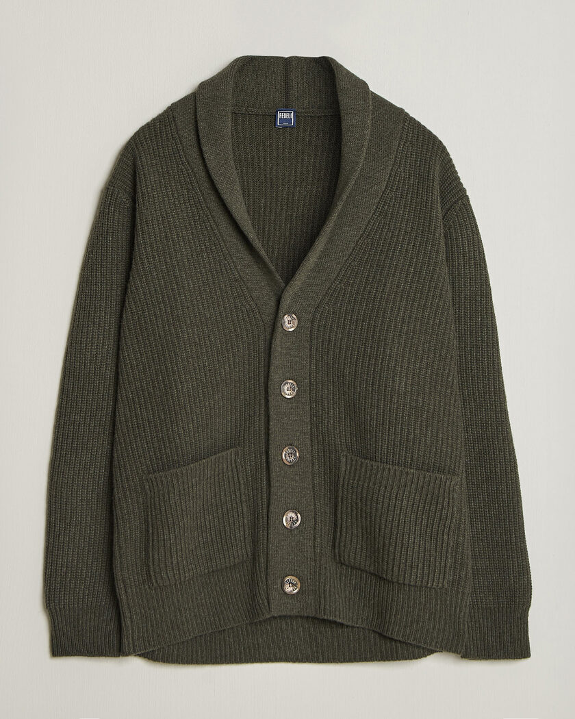 Fedeli Wool/Cashmere Shawl Cardigan Forest Green – Groen