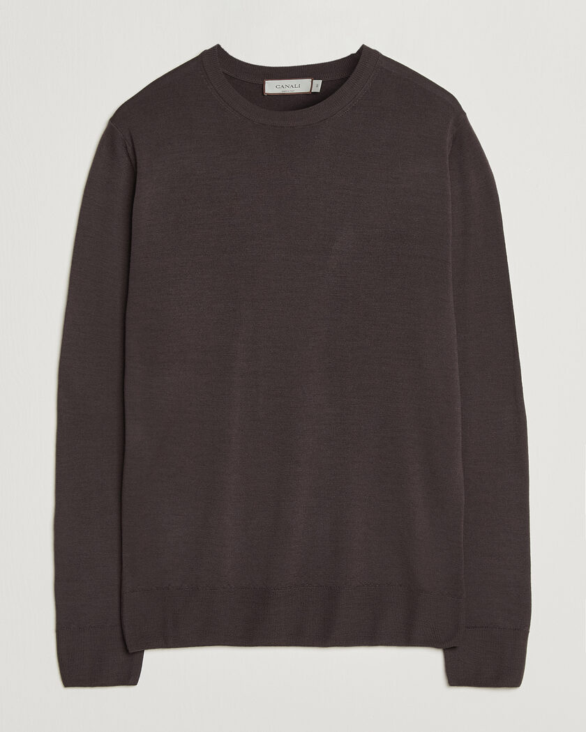 Canali Merino Wool Crew Neck Dark Brown – Bruin