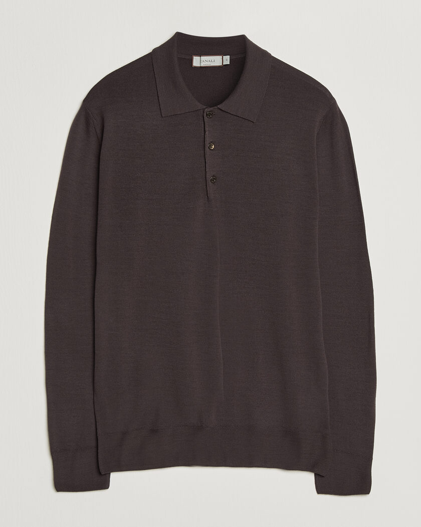 Canali Merino Wool Long Sleeve Polo Dark Brown – Bruin