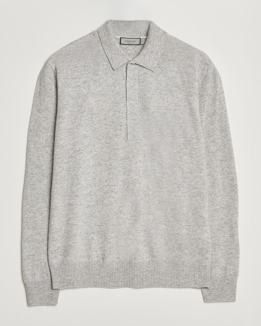 Canali Wool/Cashmere Long Sleeve Polo Light Grey – Grijs