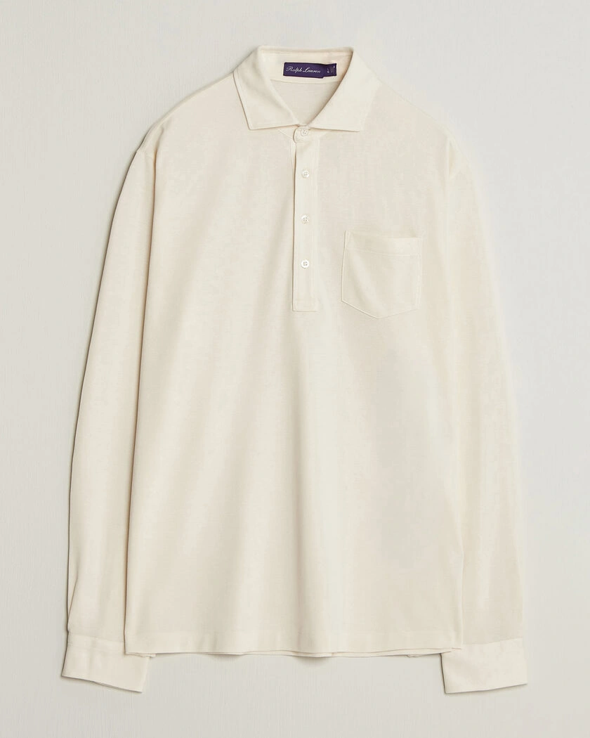Ralph Lauren Purple Label Long Sleeve Washed Polo Classic Cream – Wit