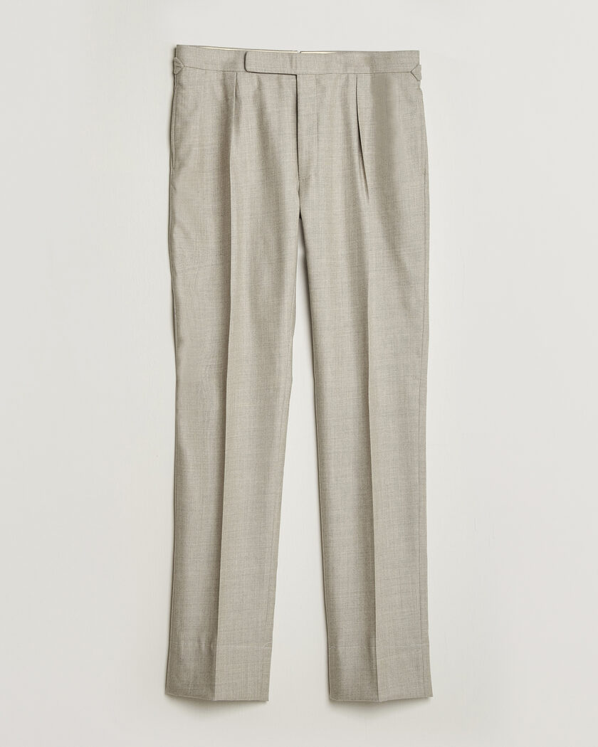 Ralph Lauren Purple Label Gregory Pleated Flannel Trousers Pearl Grey – Grijs