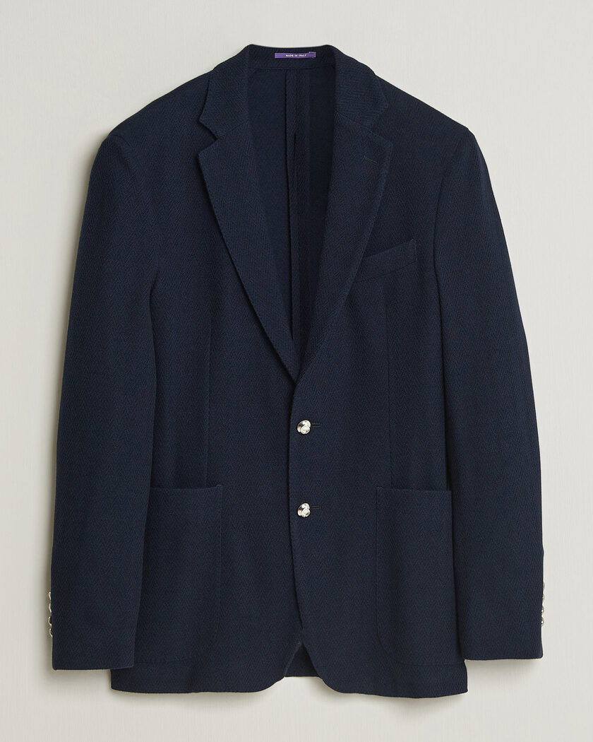 Ralph Lauren Purple Label Cashmere/Silk Herringbone Blazer Navy – Blauw