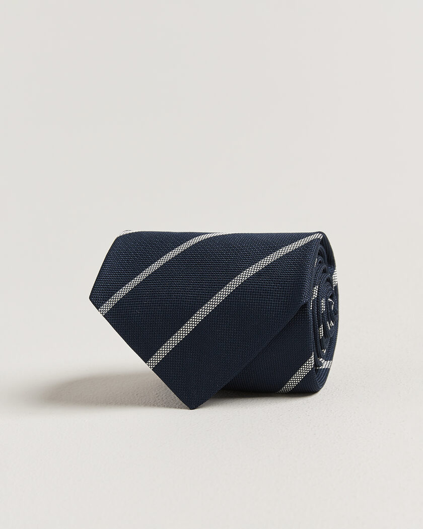 Ralph Lauren Purple Label Regimental Stripe Silk Tie Navy/Silver – Blauw