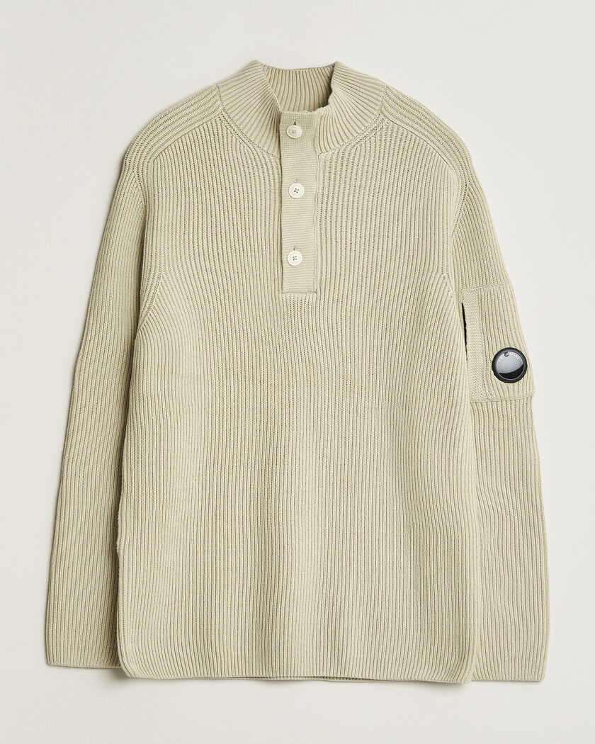 C.P. Company Full Rib Knitted Cotton Half Button Light Grey – Grijs