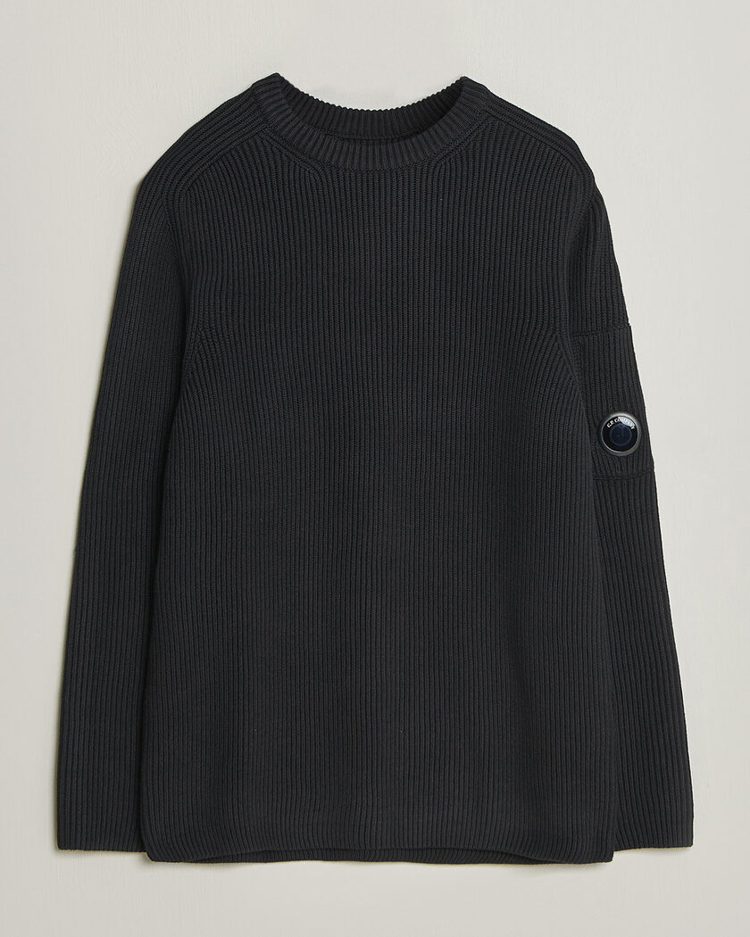C.P. Company Full Rib Knitted Cotton Crew Neck Black – Zwart