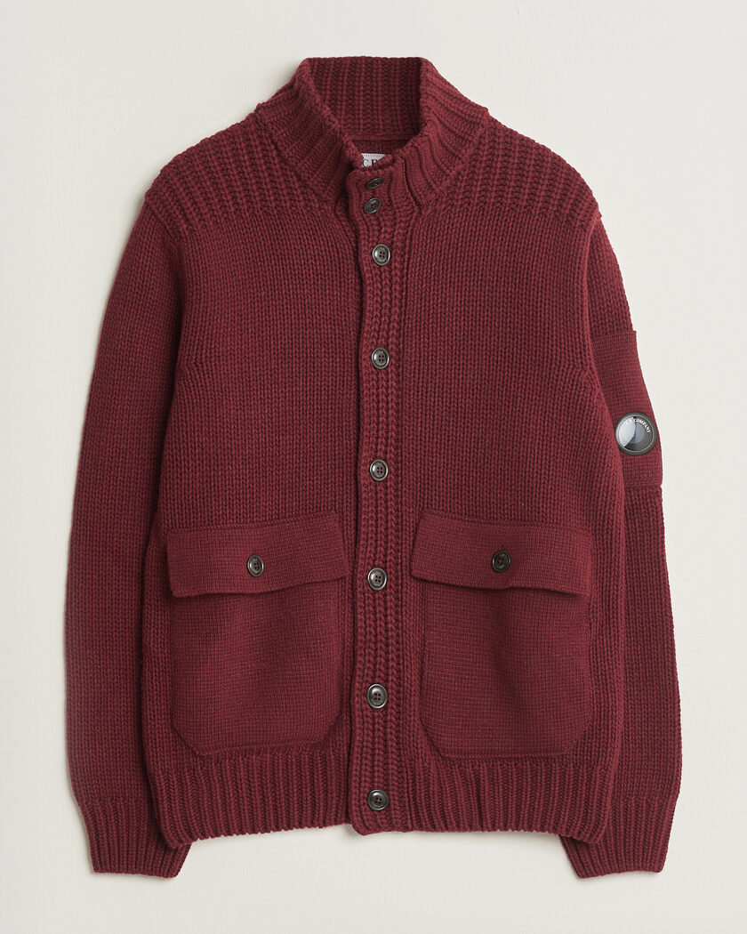 C.P. Company Heavy Lambswool Cardigan Burgundy – Rood