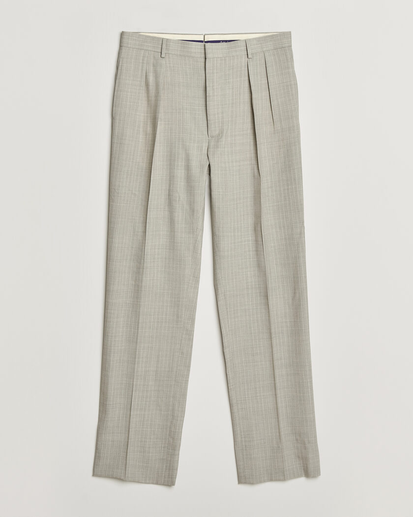 Ralph Lauren Purple Label Glenn Pinstriped Pleated Wool Trousers Grey – Grijs