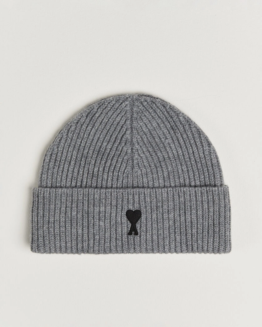 AMI Contrasted Heart Logo Beanie Light Grey Melange – Grijs