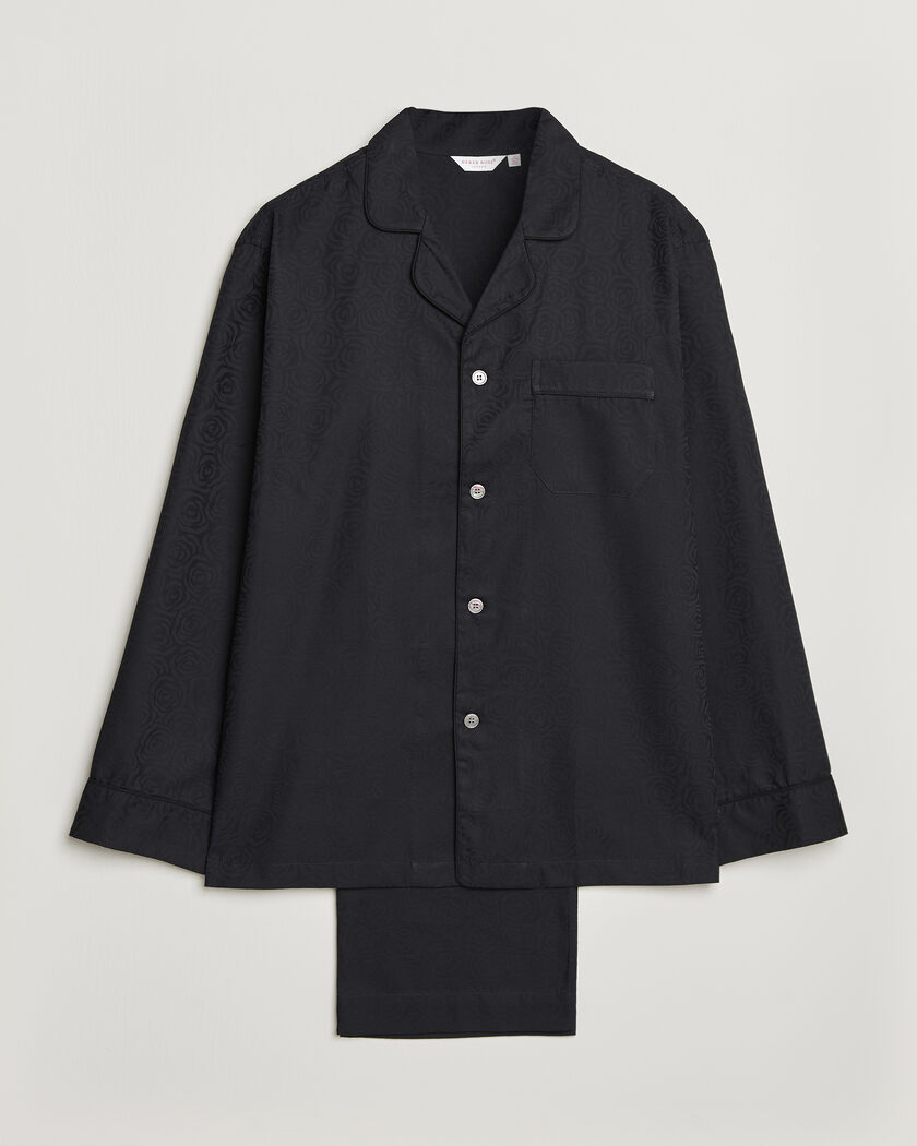 Derek Rose Piped Jacquard Cotton Pyjama Set Black – Zwart