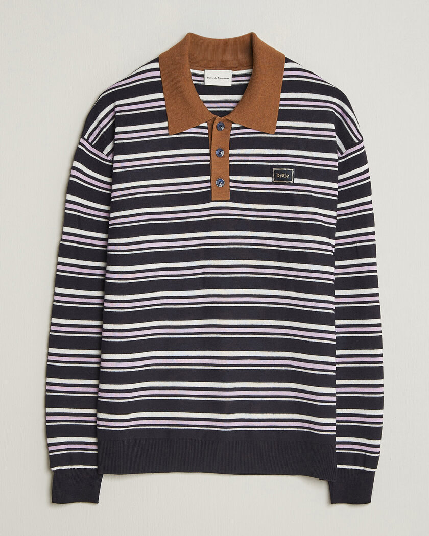 Drôle de Monsieur Striped Knitted Rugger Navy Multi – Meerkleurig