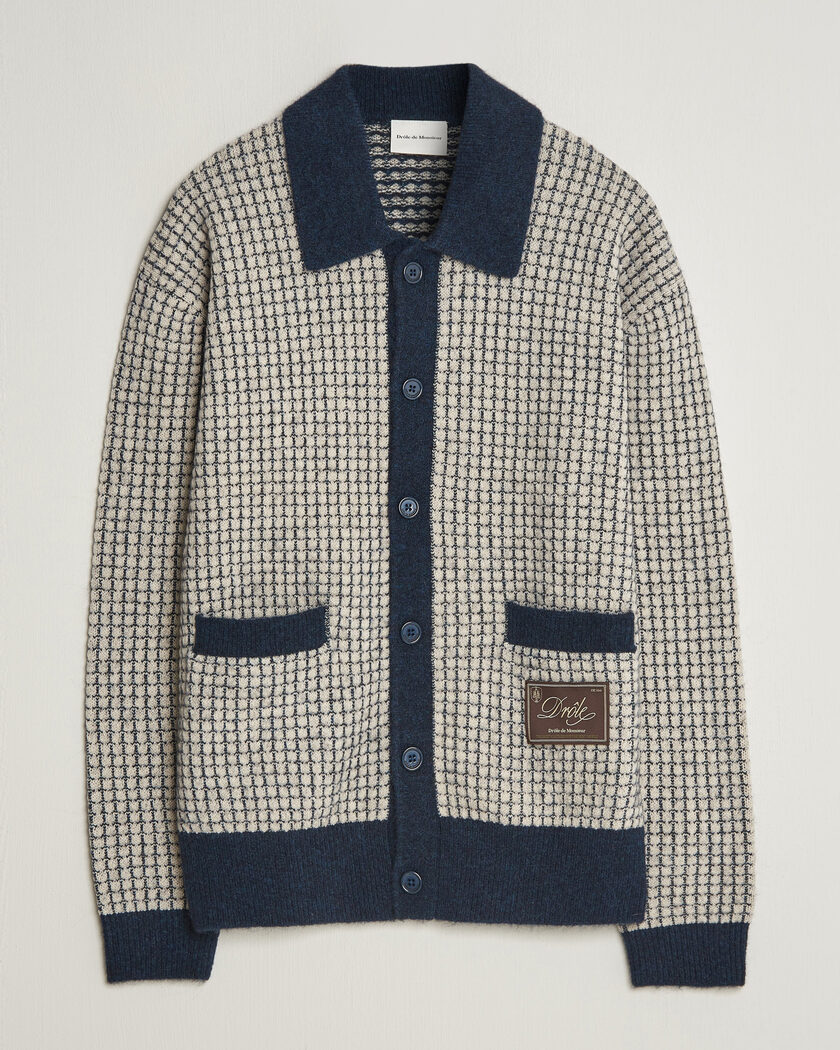 Drôle de Monsieur Waffle Knitted Cardigan Navy – Blauw