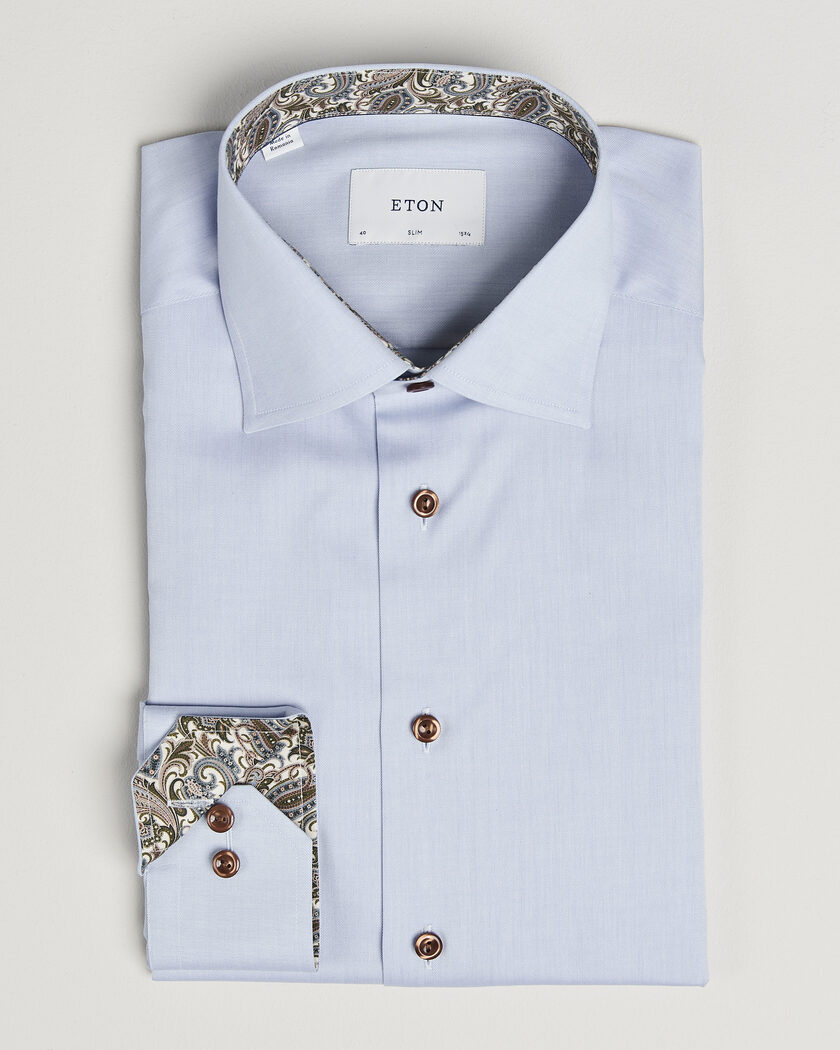 Eton Slim Fit Signature Twill Contrast Shirt Light Blue – Blauw