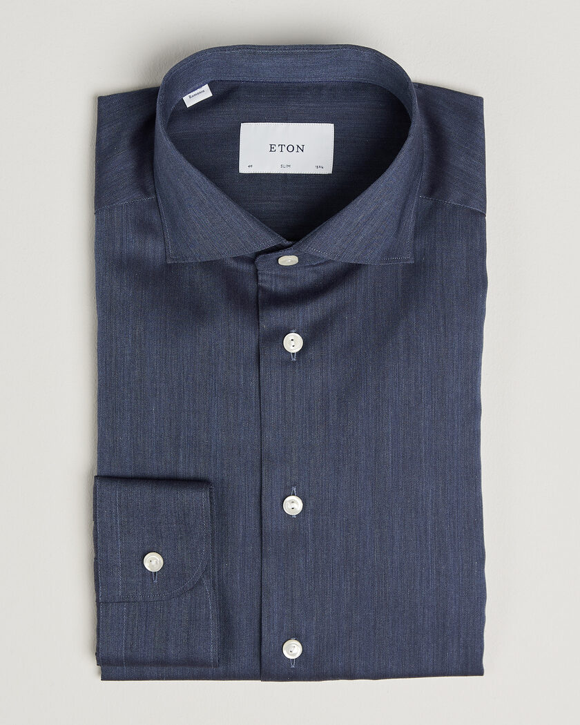 Eton Slim Fit Signature Flannel Shirt Dark Blue – Blauw