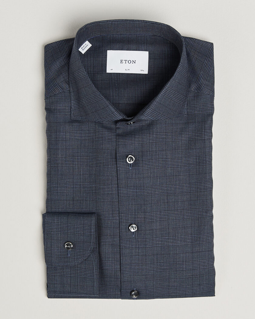 Eton Slim Fit Signature Flannel Checked Shirt Dark Blue – Blauw