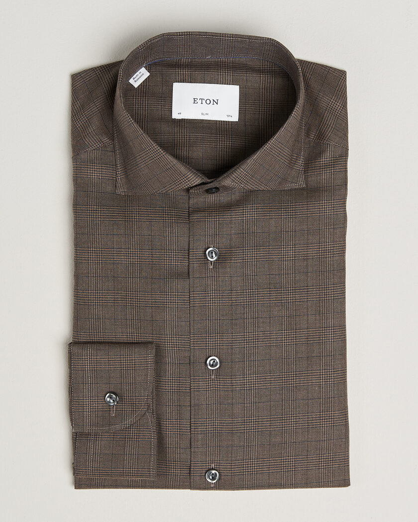 Eton Slim Fit Signature Flannel Checked Shirt Dark Brown – Bruin