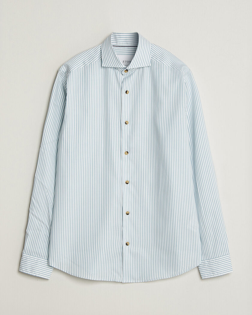 Eton Casual Fit Signature Oxford Striped Shirt Mid Blue – Blauw