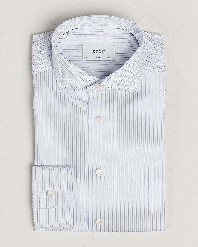 Eton Slim Fit Fine Twill Striped Shirt Light Blue – Blauw